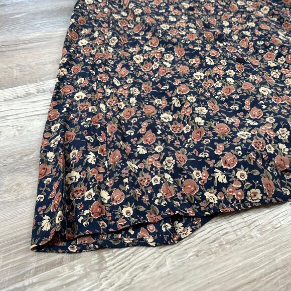 Weathervane Floral Button Front Midi Dress Navy Pink Cottagecore L - Picture 3 of 8